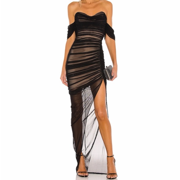 REVOLVE Dresses & Skirts - REVOLVE Strapless Black Sheer Ruched Gown